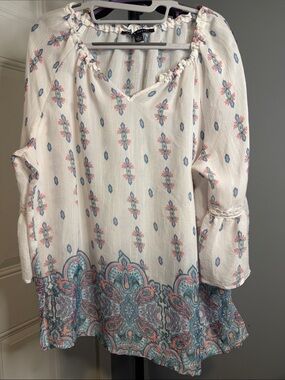 Zac & Rachel Cream Tunic with Pink and Blue Paisley Border